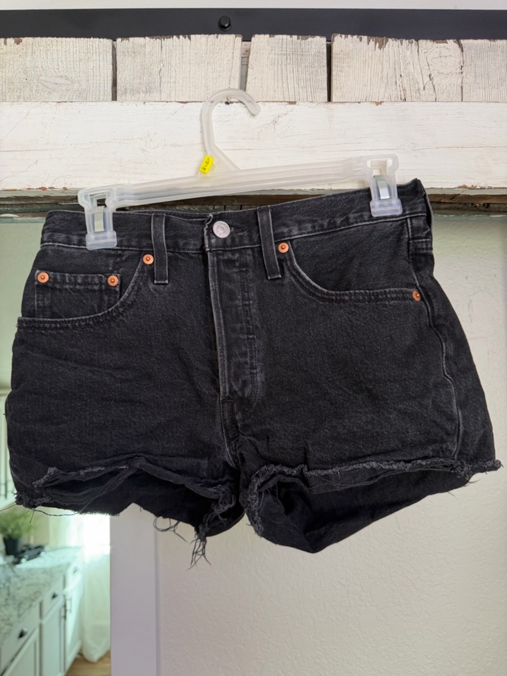 Levi's Sz. 26 501 Black Distressed High-Rise Denim Shorts